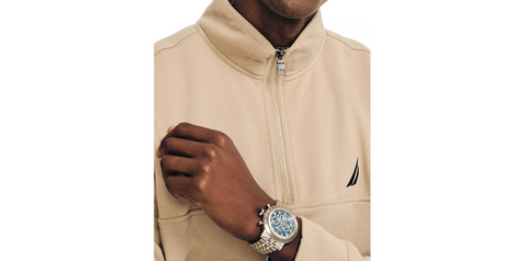 Men's J-Class Classic-Fit Quarter Zip Fleece Sweatshirt. Color : Military Tan / Size : Large - 5th Ave. Window
