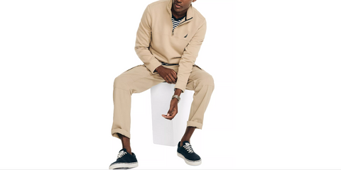 Men's J-Class Classic-Fit Quarter Zip Fleece Sweatshirt. Color : Military Tan / Size : Large - 5th Ave. Window