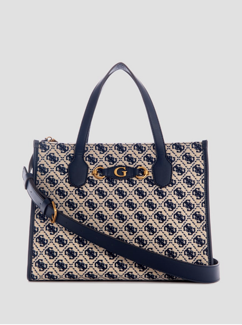 Izzy Jacquard Logo Tote - Navy Vlue Color - 5th Ave. Window