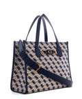 Izzy Jacquard Logo Tote - Navy Vlue Color - 5th Ave. Window