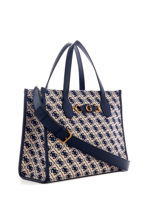 Izzy Jacquard Logo Tote - Navy Vlue Color - 5th Ave. Window