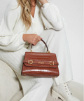 Sestri Crocodile-Embossed Crossbody - Color : Cognac - 5th Ave. Window