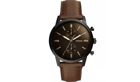 Men's Chronograph Townsman Brown Leather Strap Watch 44mm - 5th Ave. Window