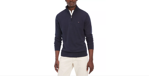 Men's Essential Embroidered Logo 1/4-Zip Mock Neck Sweater Size: L, Color: Desert Sky - 5th Ave. Window