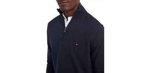 Men's Essential Embroidered Logo 1/4-Zip Mock Neck Sweater Size: L, Color: Desert Sky - 5th Ave. Window