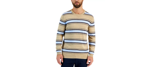 Men's Elevated Striped Long Sleeve Crewneck Sweater. Color : Toast Heather, Size : L - 5th Ave. Window