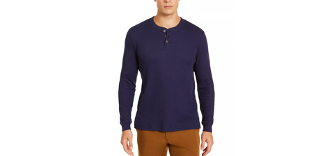 Men's Thermal Henley Shirt Color : Navy Blue , Size : L - 5th Ave. Window