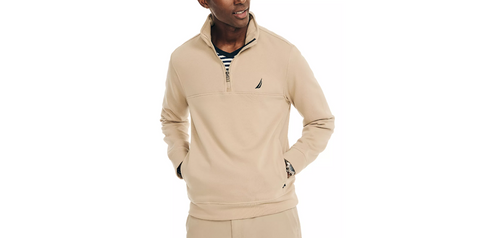 Men's J-Class Classic-Fit Quarter Zip Fleece Sweatshirt. Color : Military Tan  / Size : Medium - 5th Ave. Window