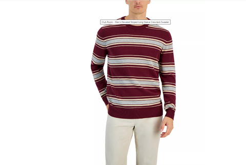 Men's Elevated Striped Long Sleeve Crewneck Sweater. Color : Red Plum, Size : XL - 5th Ave. Window