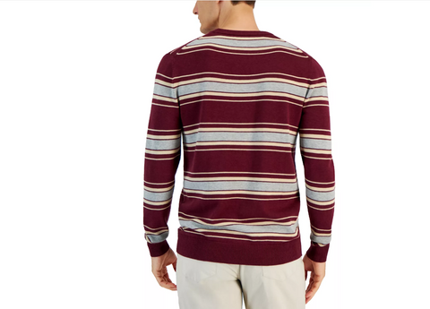 Men's Elevated Striped Long Sleeve Crewneck Sweater. Color : Red Plum, Size : XL - 5th Ave. Window