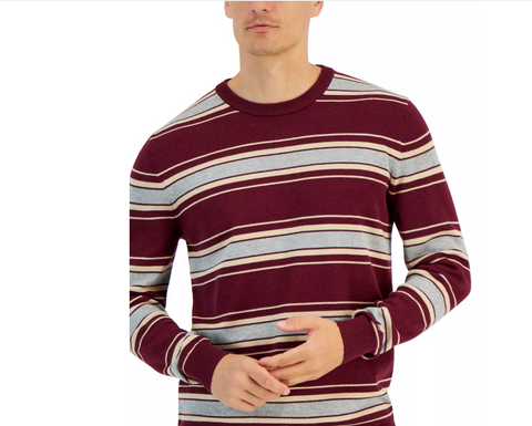 Men's Elevated Striped Long Sleeve Crewneck Sweater. Color : Red Plum, Size : XL - 5th Ave. Window